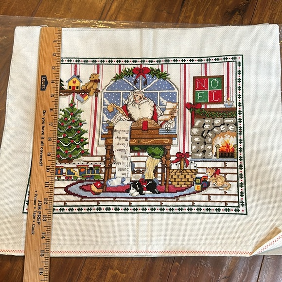 Large completed Counted Cross Stitch Art ‎ Christmas Checking His List S… - Picture 8 of 8